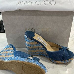 Jimmy Choo Denim Woven Platform Wedges